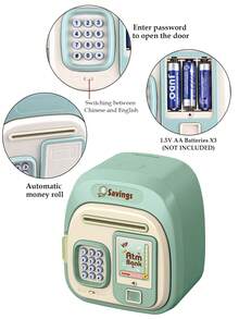 Automatic ATM Piggy Bank, Large Capacity Coin Bank With Key, Password, Fingerprint Unlock, Sound Effects, Gift For Children, Birthday Present (Random Accessories, Batteries Not Included) - Multicolor - View 10