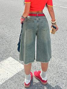 Casual Loose Frayed Hem Wide Leg Jeans - Light Wash - View 3