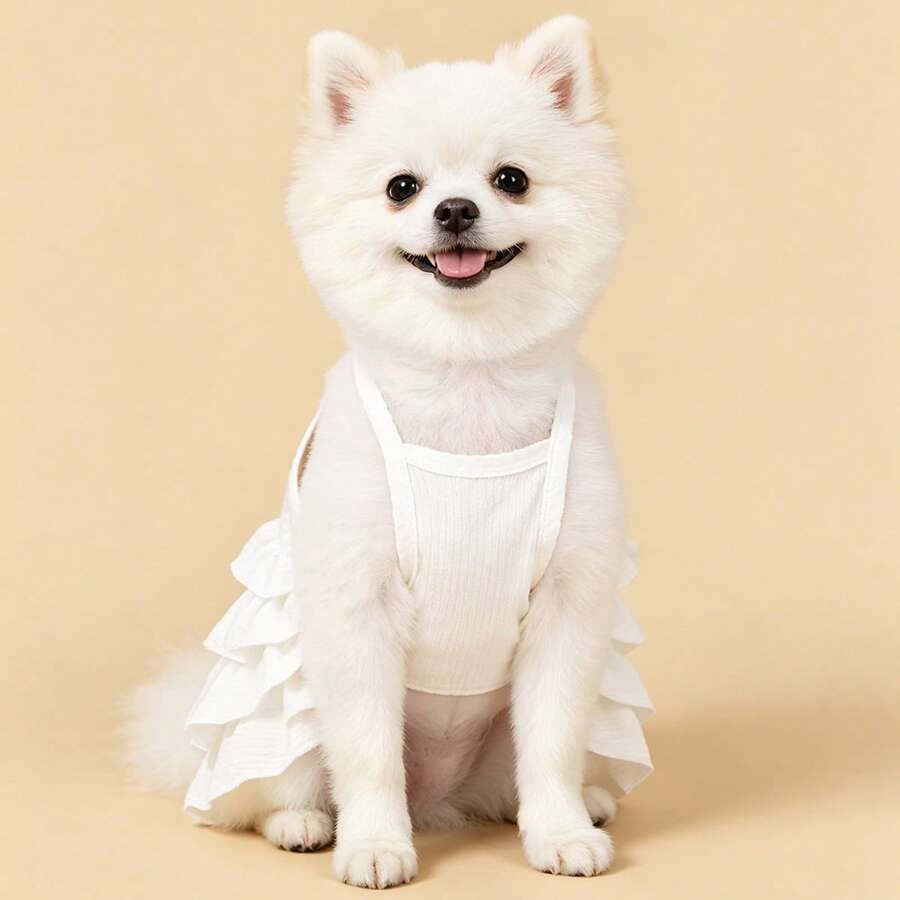 1 buah Gaun Ruffle Multilayer Suspender Mewah untuk Hewan Peliharaan, Gaun Musim Pernikahan yang Modis & Elegan untuk Kucing & Anjing, Pakaian Hewan yang Lembut & Bernapas, Pakaian Ringan & Nyaman untuk Semua Musim - Putih - View 1