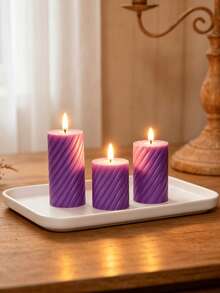 3pcs Set Dreamy Purple Striped LED Electronic Candles, Realistic Flickering Flame Effect, Home Bedroom Living Room Decor, Candlelight Dinner Proposal Party Atmosphere Lighting, Vanity Table Desk Ornament - Purple Spiral - View 10