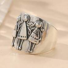 手工打造的极简主义铜质三人雕像戒指，波西米亚风格日常佩戴戒指，女士款 - 銀色 - 查看 4