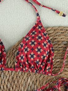 Bộ bikini gợi cảm mùa hè dành cho nữ, kiểu dáng buộc dây cổ, họa tiết kẻ caro, kèm quần ngoài. - Nhiều màu - Xem 6
