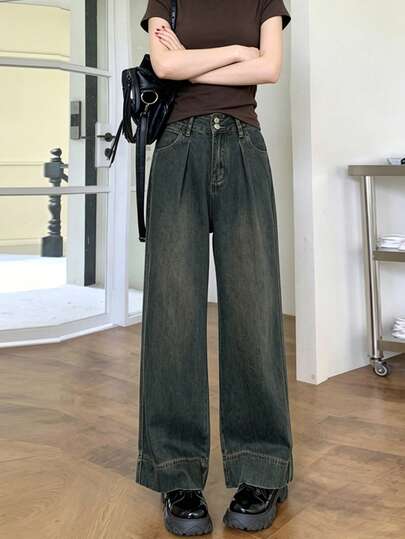 Quần jeans ống đứng dáng rộng, phong cách vintage, bạc màu, rách rưới dành cho nữ.