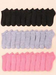1/10/30 Pairs Random Color Kids Socks, Baby Essential Newborn Socks, 4th Of July Gift Socks, Black Socks, White Socks, Grey Socks, Solid Color Low-Cut Socks, Summer Kids & Teens Essential Socks, Back To School, Boys, Girls, Students - Multicolor - View 7
