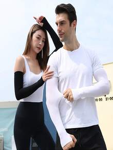 2 pares de mangas de hielo de verano, mangas para los brazos, hechas de material de nailon tejido transpirable, adecuadas para usar como cubiertas de tatuajes, protección UV, mangas compresivas para los brazos, mangas frescas de seda de hielo para correr. - A - Ver 2