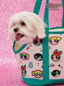 THE POWERPUFF GIRLS X PETSIN Large Pocket Carrier Bag For Small Dogs, Rabbits, And Cats; Soft-Sided Canvas Transport Bag For Dogs, Equipped With An Internal (Traction Lanyard); Foldable Puppy And Cat Transport Bag In Green. - Green - View 3