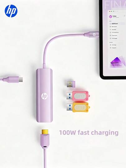 Estação de Acoplamento USB-C 4 em 1 HP, Hub USB 3.0, Projeção HDMI 4K, Carregamento Rápido PD, Adaptador Multiporta, Compatível com MacBook e Laptops, Disponível nas Cores Preto, Branco, Bege, Prata