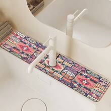 1 pieza Alfombrilla para grifo con estampado bohemio, de poliéster duradero, de secado rápido, fácil de limpiar, adecuada para cocina y baño, fácil de instalar, decoración diaria, regalo, alfombrilla de baño, alfombrilla de grifo duradera, accesorio para grifo - Multicolor - Ver 2