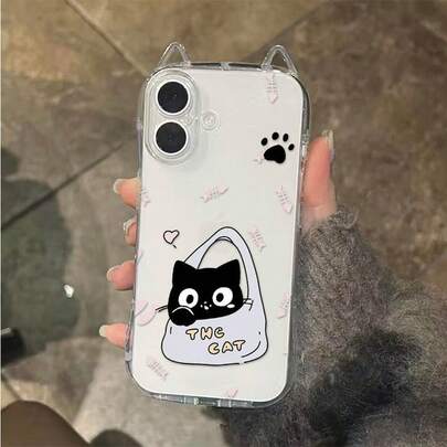 猫耳（蒸猫耳形状面包）软壳 TPU 手机壳，适用于 Phone17、Pro Max、15 等机型，透明保护壳，16/15/14/13/12/11/17 系列手机壳，防摔