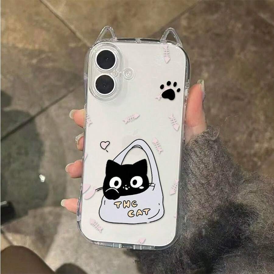 猫耳（蒸猫耳形状面包）软壳 TPU 手机壳，适用于 Phone17、Pro Max、15 等机型，透明保护壳，16/15/14/13/12/11/17 系列手机壳，防摔 - 無色 - 查看 1