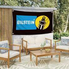 Bilststein Racing Car Flag 91.44x152.4cm - Polyester Fabric, Black Background With Blue & White Logo, Perfect For Garage, Workshop, Or For Man Cave Wall Decor - Biststein - View 1