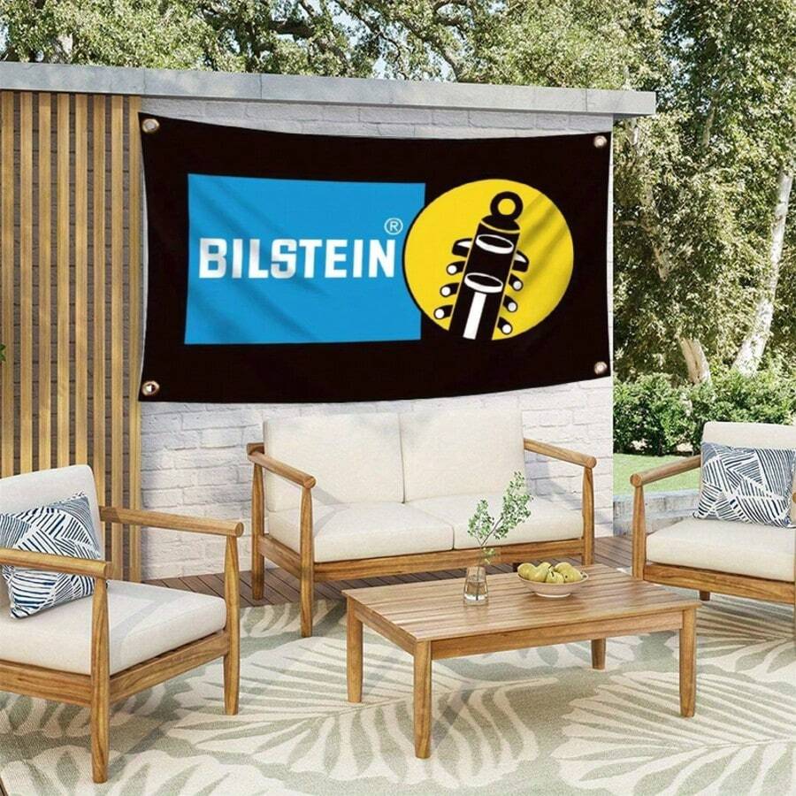 Bilststein Racing Car Flag 91.44x152.4cm - Polyester Fabric, Black Background With Blue & White Logo, Perfect For Garage, Workshop, Or For Man Cave Wall Decor - Biststein - View 1