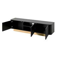 Meuble TV bas 170 cm (long) | Meuble TV bas moderne avec espace de rangement – Design arrondi, gestion des câbles, façade texturée – Meuble multimédia pour salon 170 cm - Noir - Voir 7
