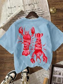 Y2K Pink Lobster, Holiday Outfits For Women, T-Shirts For Women, Summer Outfits, Summer Outfit For Women, Women's Silver Jewelry, Beach Outfits For Women, Club Wear, Plus Size T-Shirt - Women's Casual Round Neck Short Sleeve T-Shirt - Baby Blue - View 2