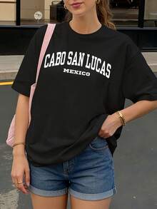 Camiseta negra con estampado Cabo San Lucas Mexico para playa y viajes - Negro - Ver 1