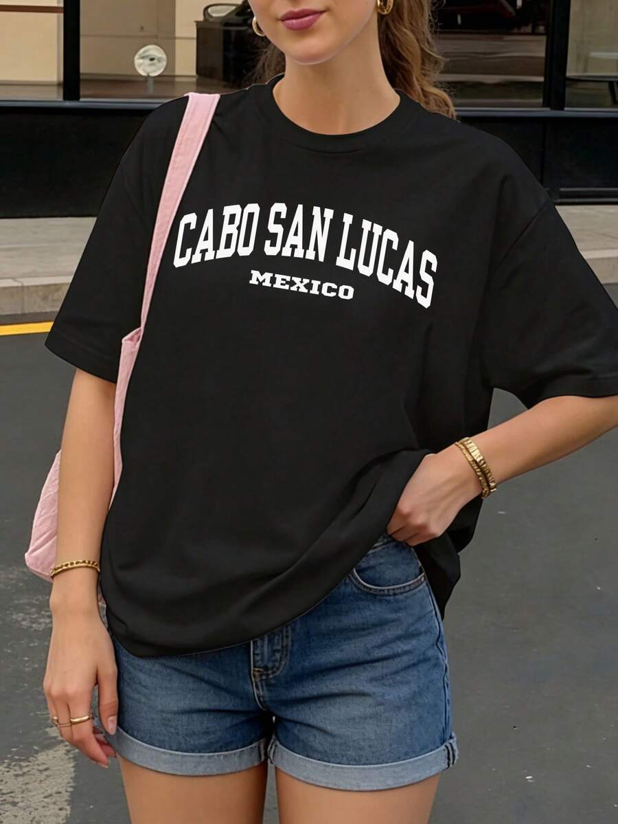 Camiseta negra con estampado Cabo San Lucas Mexico para playa y viajes - Negro - Ver 1