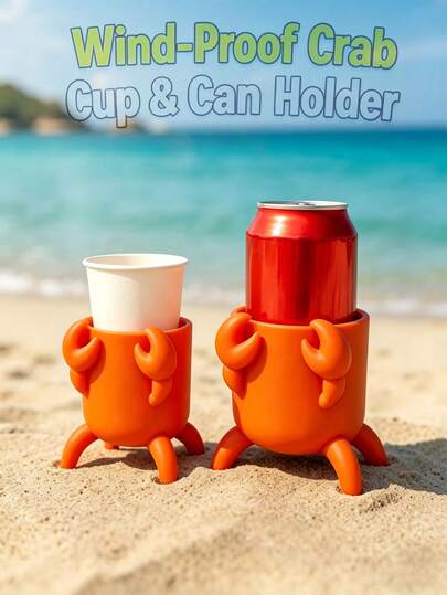 1pc Crab Shaped Can Holder, Cute Beach Drink Holder For Sand, Stable Anti-Tip Beverage Stand ,Decorative Storage Rack,For Outdoor, Patio, Pool,Camping, Picnic, Funny Crab Shape Cup Coaster,Pen Holder, Cosmetics Storage Rack,For Cans, Cups, Bottles,Soda Cans, Beverage Cans, ,Summer Parties, Outdoor Trips,Funny Novelty Gift