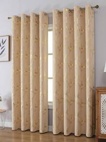 Verdunklungsvorhänge mit Rebblattmuster, goldbedruckte Vorhänge, in verschiedenen Farben und Größen erhältlich, Ösendesign an der Oberseite, geeignet für Wohnzimmer, Schlafzimmer, Esszimmer, Hotel und Arbeitszimmer - Beige mit goldenen Blüten - Übersicht 1