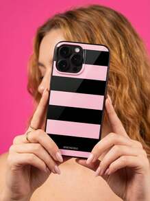 粉黑条纹元素时尚手机壳 复古几何条纹手机壳，SECRET FACTORUS 时尚图案保护套，兼容 17 / 17 Air / 17 Pro / 17 Pro Max 和 Galaxy 手机，兼容 S26/S26 Plus/S26 Ultra，春季礼物 生日 周年纪念，国际版，非国内版 - 彩色 - 查看 3