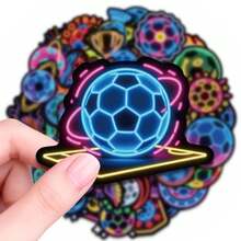 56PCS Neon Style Soccer Stickers, Vinyl Waterproof Decals For Water Bottles Laptop Phone Case Luggage Skateboard Scrapbook, Sports Theme Stickers For Teens Adults Soccer Fans Scrapbook Supplies Scrapbooking - 1 Set - View 4