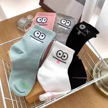 5 Pairs Cute Big Eyes Cartoon Breathable Mid-Calf Socks For Women, Summer Long Tube Socks, Student Socks - Multicolor - View 7