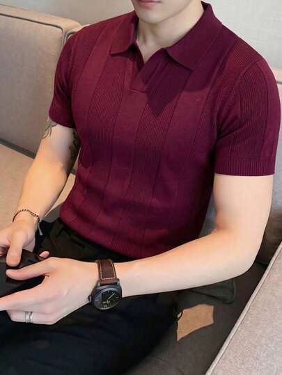  ALTZTAR 男士短袖条纹针织 Polo 衫，简约时尚，适合日常通勤、春秋季穿着。