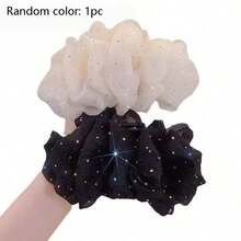 公主波点星空泡泡发夹，女士丸子头造型，蓬松发型，蝴蝶结发圈，发夹 - 黑色 - 查看 8