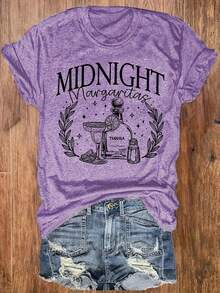Summer Outfits For WomenCasual Short-Sleeve Crew Neck T-Shirt With Graphic Print, Perfect For Summer And Spring, Designed For WomenLoose And Comfortabletops - 紫色 - 查看 3