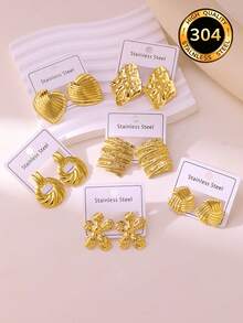 Elegante y lujoso set de aretes de presión de aceite, hecho de acero inoxidable de alta calidad, adecuado para uso diario, bodas, fiestas, vacaciones y regalos para el Día de la Madre - Pendientes nuevos - Ver 3