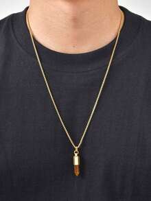 男士简约几何六边形切割黑色玛瑙虎眼石吊坠项链，单件装，黑色、棕色、金色、银色可选。 - 2227 - 查看 7