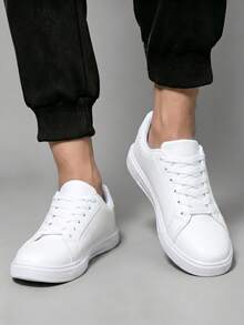 Clean White Modern Men's Sneakers, Low-Cut Skate Style With Lightweight EVA Outsole And Streamlined Silhouette - White 1 - View 5