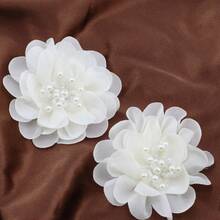 2pcs Camellia Tulle Crystal Detachable Shoe Clips, Multi-Layer Floral Pearl Rhinestone Bridal Wedding Shoes Decor, Elegant Removable Shoe Accessory For High Heels - Beige - View 5