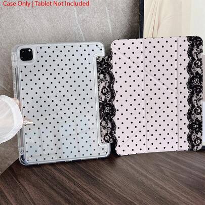 1 chiếc bao da máy tính bảng màu đen chấm bi và viền ren có ngăn đựng bút, tương thích với iPad 10.9/10.2/ Air thế hệ thứ 5/Pro 11/10/9.7/Air 2/ (thế hệ thứ 7)/ (thế hệ thứ 8)/ Air 4/5/ Pro 11/ Thế hệ thứ 10 10.9 inch 2022 Smart Case/ Air 13 (M3 2025)/ Air 11 (M3 2025)/ Air 11 (M3 2025)/ 11 (A16 2025)/ Tương thích với Galaxy Tab S10+/S9/A9, Tương thích với 5/5PR/6/6PRO/7/7PRO, Tương thích với Oppo Pad, Tương thích với Matepad, Tương thích với Honor Pad.