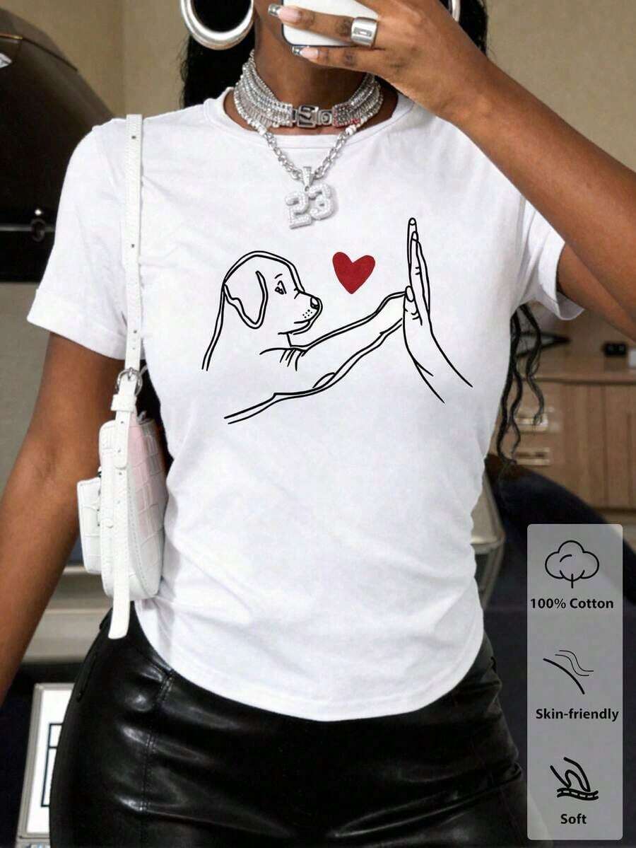 diseño de nichodiseño de nicho1 pcs Selamara Camiseta de algodón de manga corta y cuello redondo informal para mujer con estampado de diente de león y mariposafor women100% Cotton100% Cotton - Blanco - Ver 1