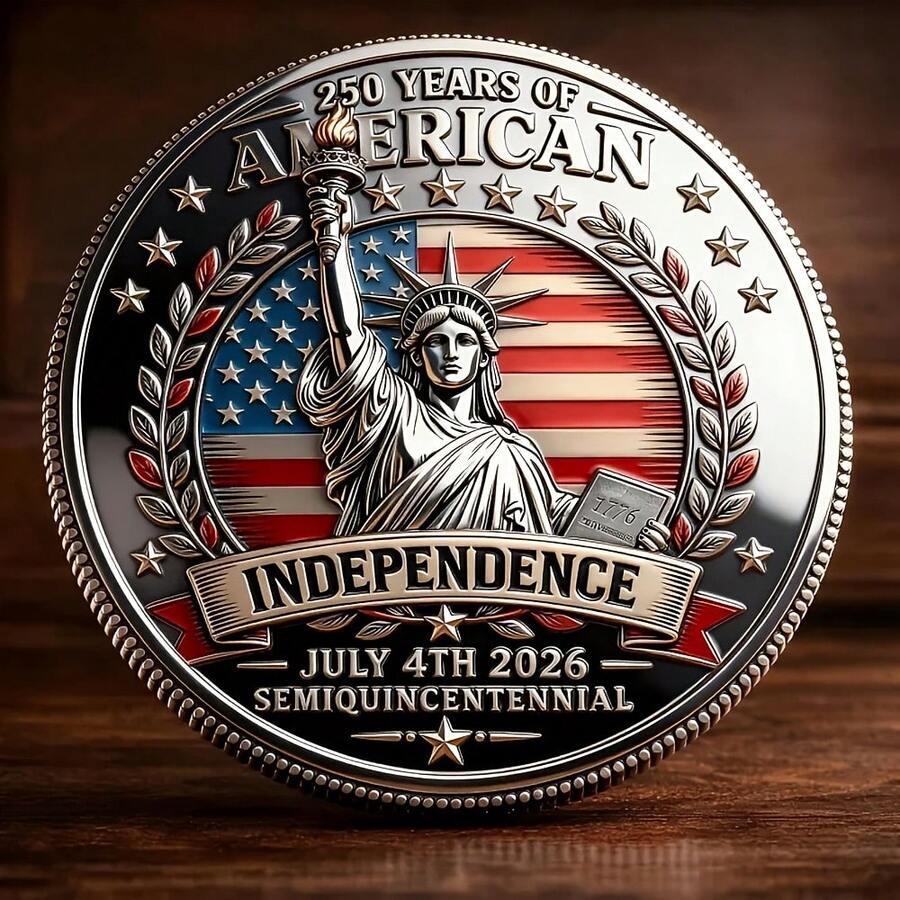 3D浮雕纪念币:美国独立250周年(1776-2026)- 双面收藏币,适合收藏家和历史爱好者,历史纪念礼品,也是250周年纪念礼品,是圣诞节、万圣节、情人节礼物和展示的理想选择。 - 銀色 - 查看 1