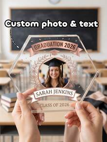 1pc Customized Hexagon Acrylic Graduation Plaque With Photo And Text, Personalized 2026 Graduate Name Photo Decor, Rose Gold Graduation Cap Memento, Graduation Party Decoration, Unique 2026 Graduation Class Gift, Suitable For High School And College Graduates, Graduation Party Tabletop Decor, Custom Graduation Photo Display - Multicolor - View 3