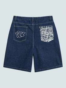 Modcrash Quần short denim nam Globe Swift thêu họa tiết, phong cách Emo, retro Mỹ, unisex, dáng rộng thoải mái, phù hợp cho trang phục mùa hè – Thích hợp cho mặc hàng ngày và kỳ nghỉ hè. - Rửa tối - Xem 3