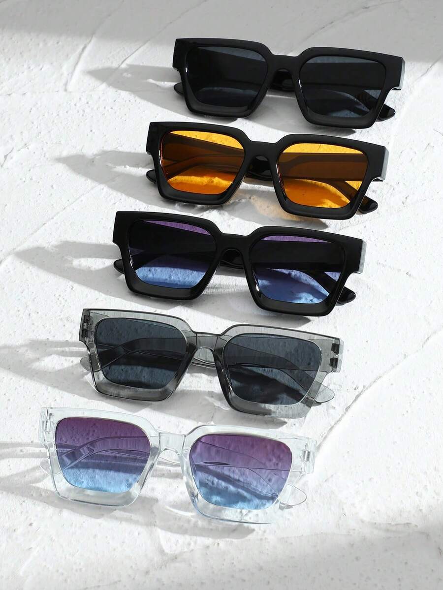 5 Pasang Kacamata Klasik Elegan Aneka Warna Desain Kasual Dasar Set Unisex, Cocok Untuk Mengemudi Sehari-hari, Berkemah, Bepergian, Liburan Pantai, Aksesori Kacamata Modis