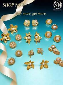 20 piezas/set - Pendientes de acero inoxidable con perlas, set de pendientes asimétricos multicomponentes, pendientes que no se desvanecen, estilo elegante, adecuados para uso diario de mujeres y regalos (entregados al azar) - Multicolor - Ver 2