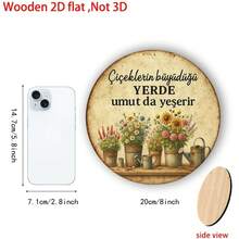 YM 2D Flat, 1-Piece Turkish "Flowers Bloom, Then You See" Wooden Wall Hanging Sign - Round Decoration With Turkish Phrase, Suitable For Home, Cafe, Garden, Modern Decor/Pine Tree Room Decoration, 2D Flat - 8.03*8.04英寸 - 查看 5
