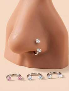 AVYRING 1 chiếc khuyên mũi bằng thép không gỉ với đá Cubic Zirconia tròn và rất sáng bóng – Có màu vàng và bạc, hoàn hảo cho sử dụng hàng ngày, dự tiệc và kỳ nghỉ – Phụ kiện trang sức cơ thể dành cho nữ, quà tặng cho bạn bè (Độ dày chốt 1mm) - Nhiều màu - Xem 2