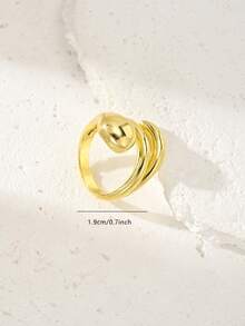 1pc/18K Gold Plated Open Ring - Chunky Flower, Twisted & Heart Stackable Rings For Women, Minimalist Statement Jewelry - Yellow Gold - View 3