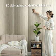 Tấm ốp tường vân gỗ 3D, tấm ốp tường PVC dạng lưới tự dính, tấm trang trí giả gỗ cách âm tự dính, giấy dán tường tự dính có thể tháo rời, decal vinyl, thích hợp trang trí tường phòng khách, phòng ngủ, kích thước: 15,75 inch * 15,75 inch - Lưới tản nhiệt vân gỗ 2 - Xem 3