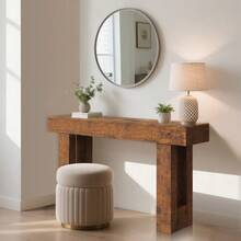 Farmhouse Wood Entryway Table, Wooden Rectangular Sofa Table Behind The Couch, - Star - View 5