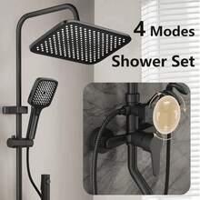 Black Four-Speed Adjustable Faucet, Pressurized Shower Head And Top Spray Combination, With Shelf, Household Essentials - Black - View 12