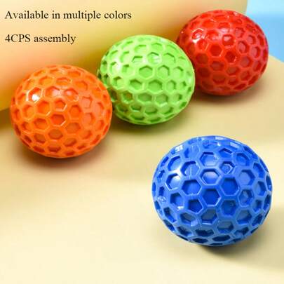 4pcs Durable Dog Chew Toys: Natural Rubber Indestructible Squeaky Balls, Hexagon Honeycomb Design, Promote Dental Health, Suitable For All Breeds Interactive Play, Especially For Aggressive Chewers, No Battery Required