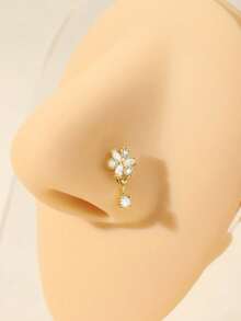 1 chiếc khuyên mũi hình chữ L mạ vàng đính đá Cubic Zirconia nhỏ nhắn, thích hợp cho nữ đeo hàng ngày. - hoa - Xem 2
