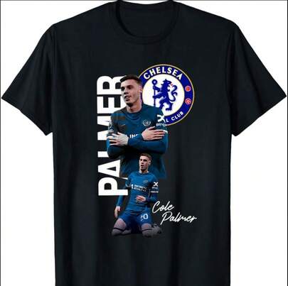 Cole Palmer Chelsea T-Shirt Garment-Dyed Futbol Fan Tee Maija Women IRON-ON Printed Tee, 100% Cotton Crew Neck T-Shirt, Casual Printed Top With Slight Stretch, Comfortable Summer Knit Fabric For Boys
