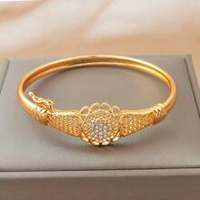 1 chiếc vòng tay mạ vàng đính đá Cubic Zirconia, kiểu dáng retro rỗng ruột, thích hợp cho nữ dự tiệc và đeo hàng ngày. - Vàng - Xem 3