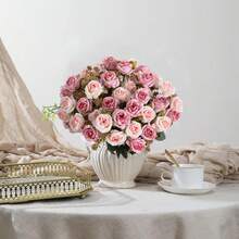 1 Strauß künstliche Rosen, geeignet für Heimdekoration, Hochzeit, Brautstrauß, Valentinstag, Geschenk, Geburtstag, Abschlussfeier - Pink - Übersicht 8